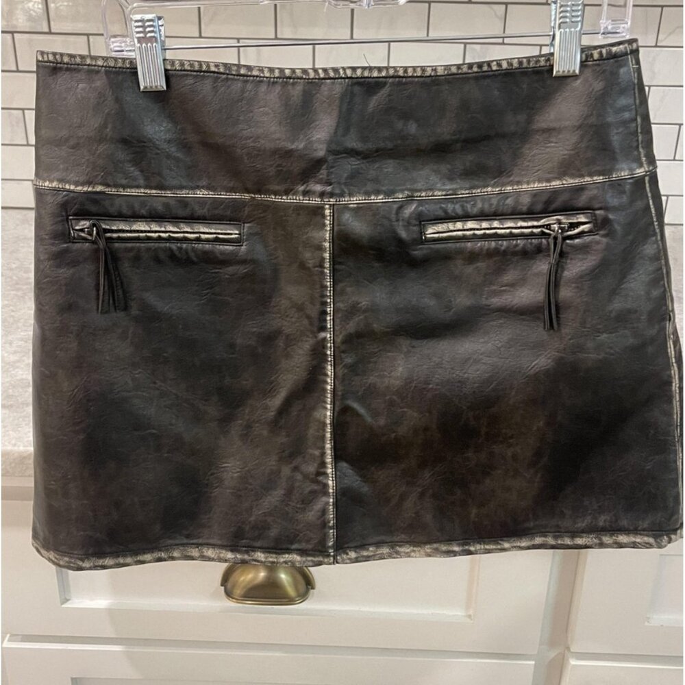 Isalis Skirt‎ Womens Large Black Faux Leather Mini Zip Pocket Lined Moto Boho
